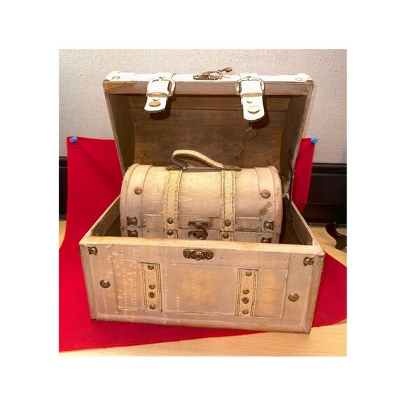 Set of 2 Barrel Top Container Boxes Rustic Antiqued Look Storage Home Décor - Picture 3 of 9